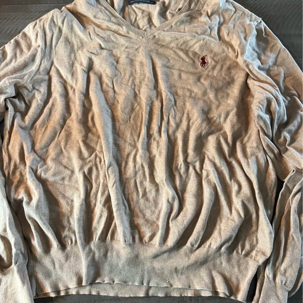 Ralph Lauren Light Tan V-Neck Pullover Fits like a Medium %100 Cotton [Used]